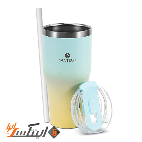 ماگ دو جداره سانتکو 590 ml  رنگ سبزآبی و زرد مدل ESCAPE