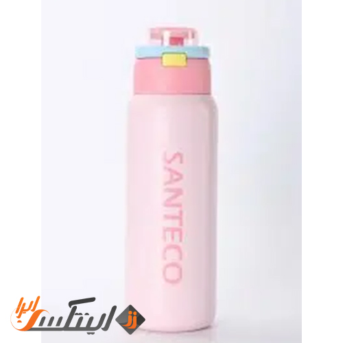 بطری دوجداره ورزشی سانتکو 750ml رنگ صورتی با در آبی مدل GEMINI